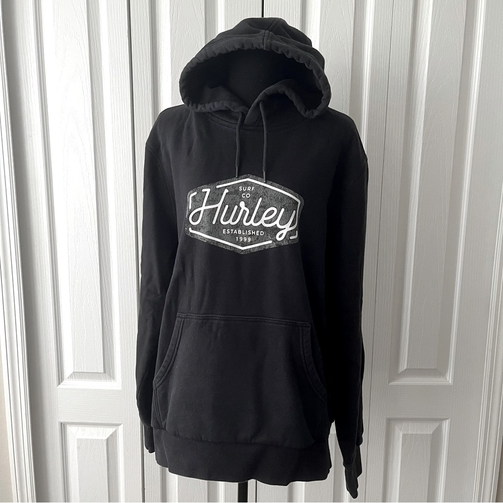 Hurley Black Men’s Pullover Hoodie with Logo Size Large